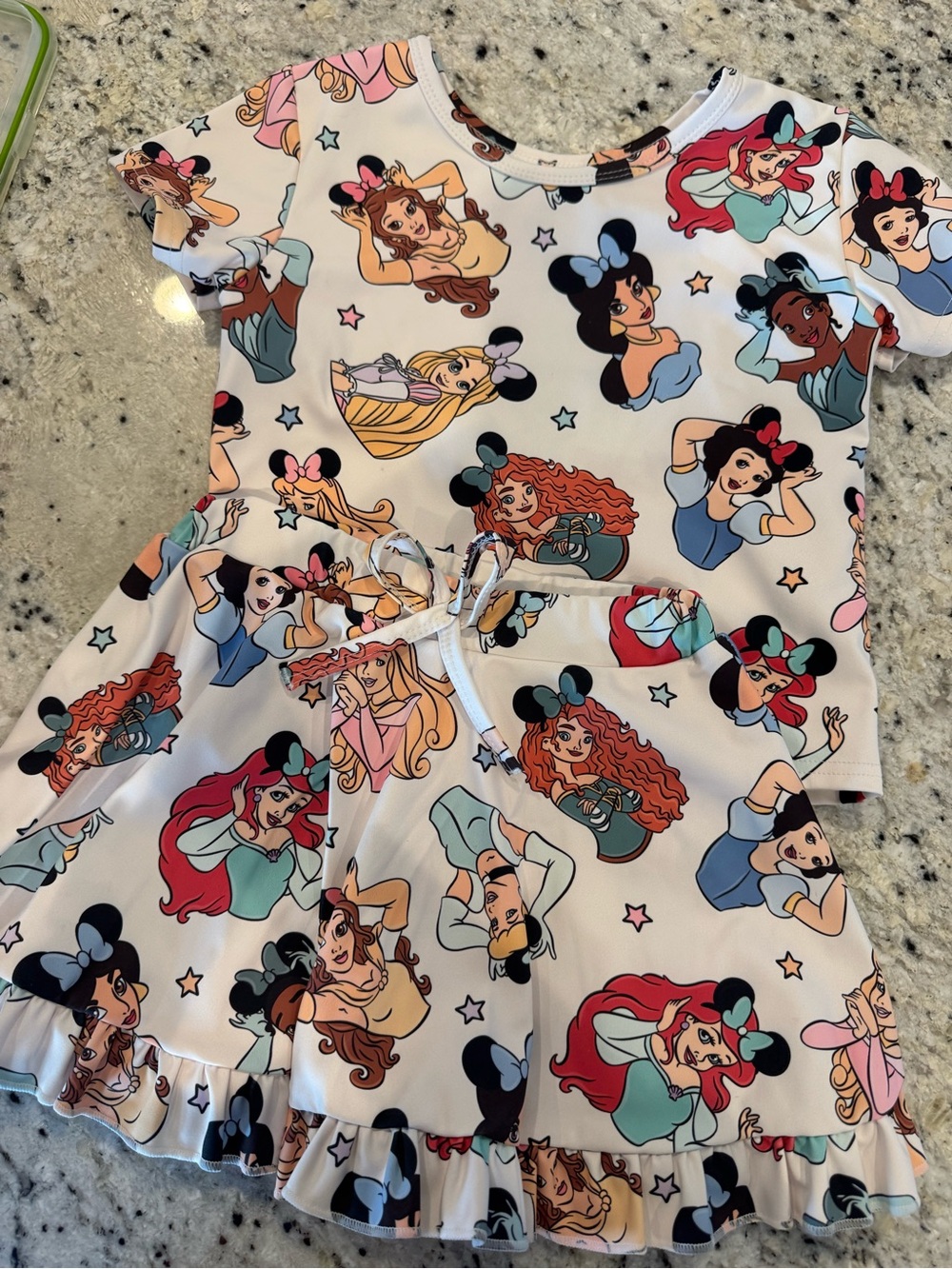 Made By Molly Girls White Disney Princess Minnie Ear Print top and skort
